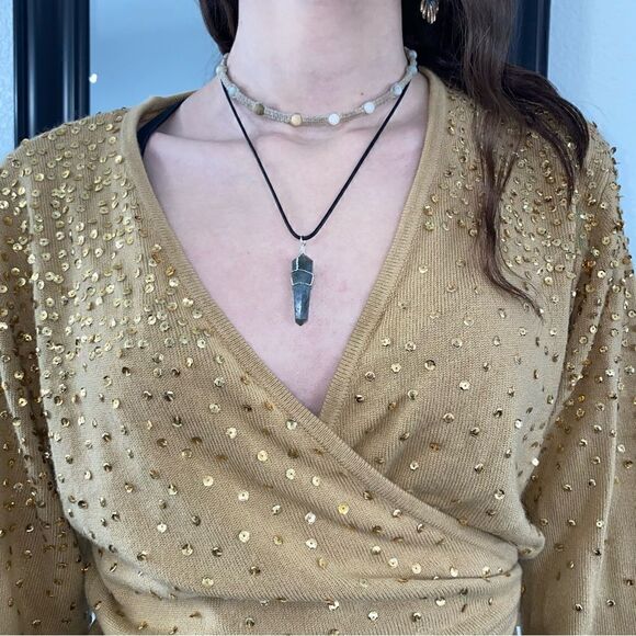 Newport News Womens V-Neck Long Sleeve Sequins Wrap Top Blouse Brown Size XL - Picture 14 of 15